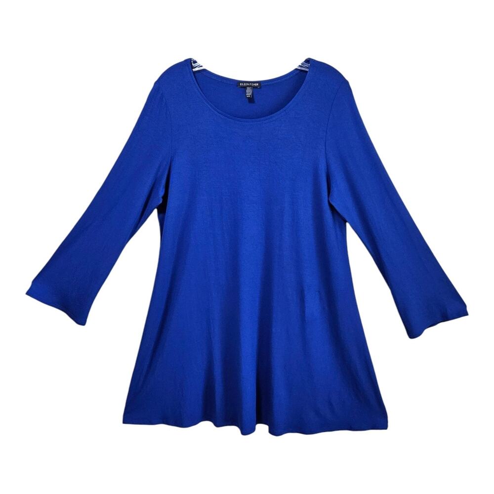 EILEEN FISHER Women's M Long Tunic Top Royal Blue Long Sleeve Viscose Bust 38"